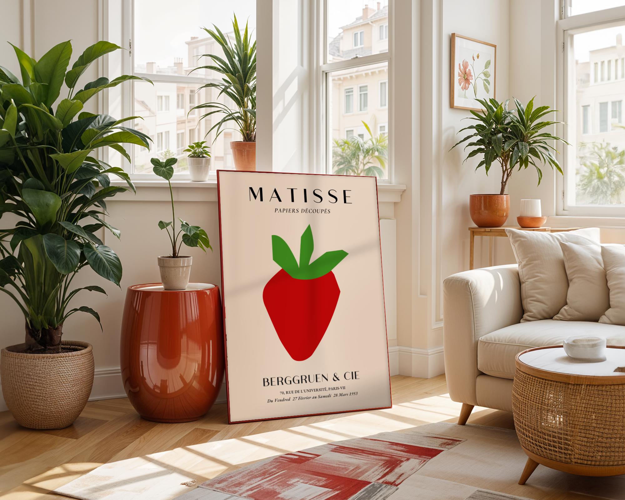 Henri Matisse Print | Inspired Strawberry | Minimalist Kitchen Wall Art wall art print, modern home decor, unframed artwork by Nomad & Nest