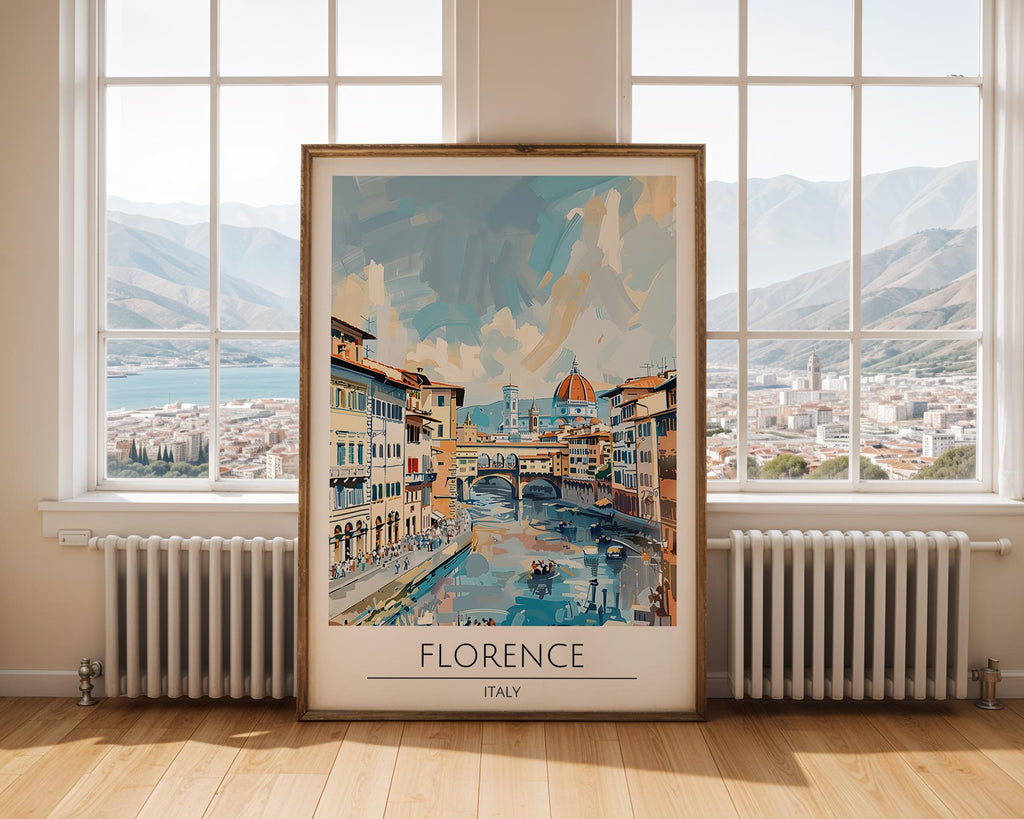 Florence Italy Travel Poster | Ponte Vecchio River Scene Art Print wall art print, modern home decor, unframed artwork by Nomad & Nest
