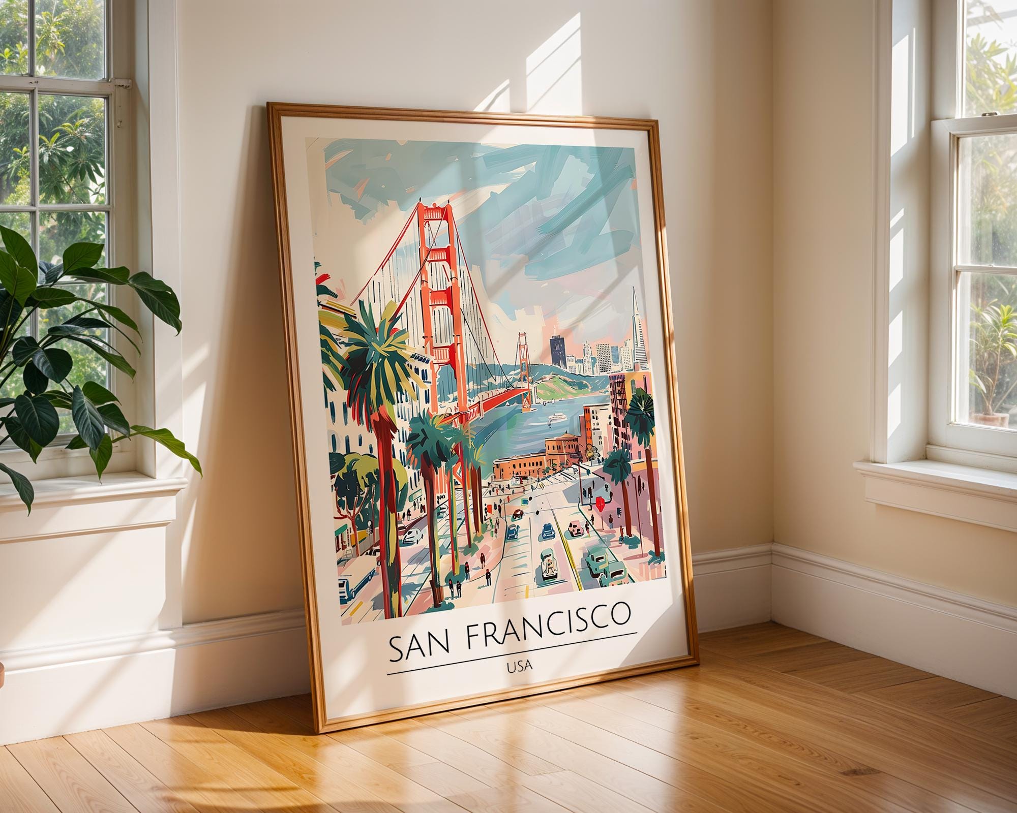 San Francisco Golden Gate Bridge Print | Colorful Coastal Wall Art wall art print, modern home decor, unframed artwork by Nomad & Nest
