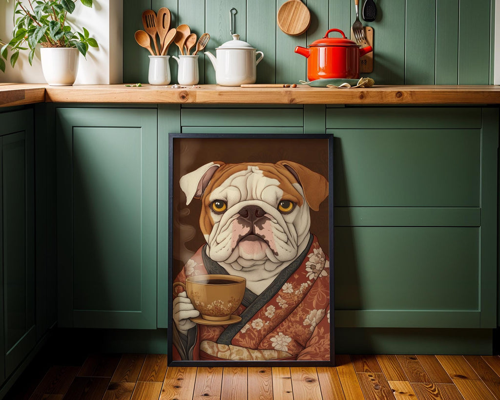 Japanese Poster | Bulldog Kimono Art Print – Funny Tea Lover Pet wall art print, modern home decor, unframed artwork by Nomad & Nest