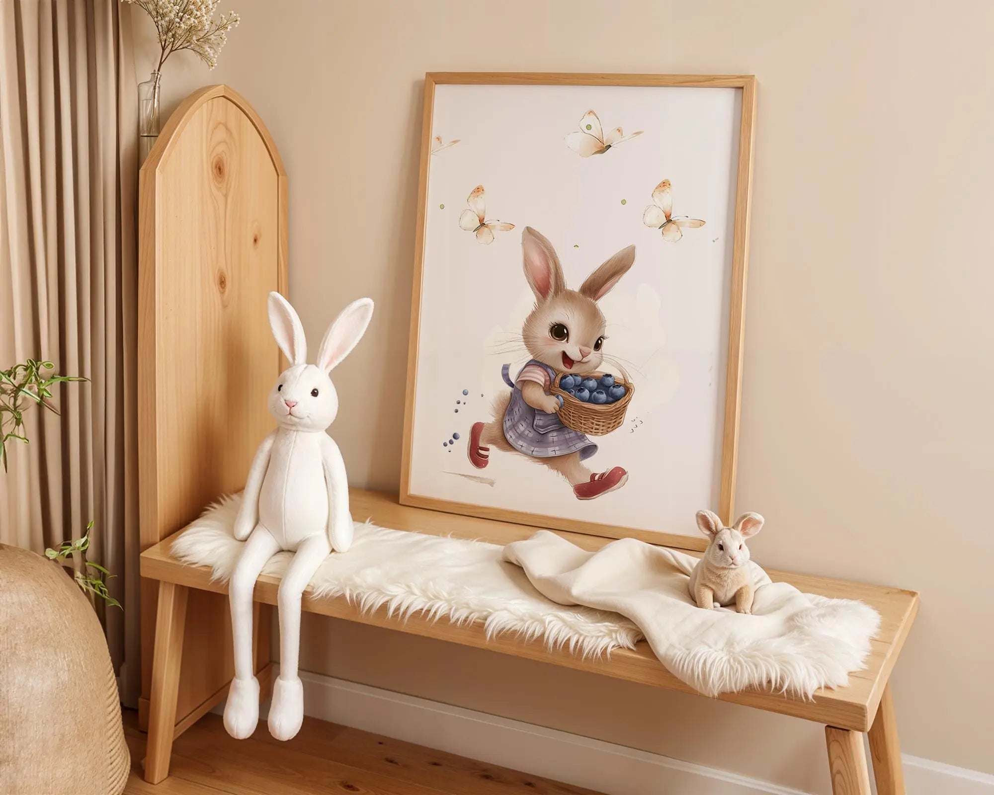 Playroom Ideas | Blueberry Bunny Nursery Wall Art | Woodland Animal Print wall art print, modern home decor, unframed artwork by Nomad & Nest