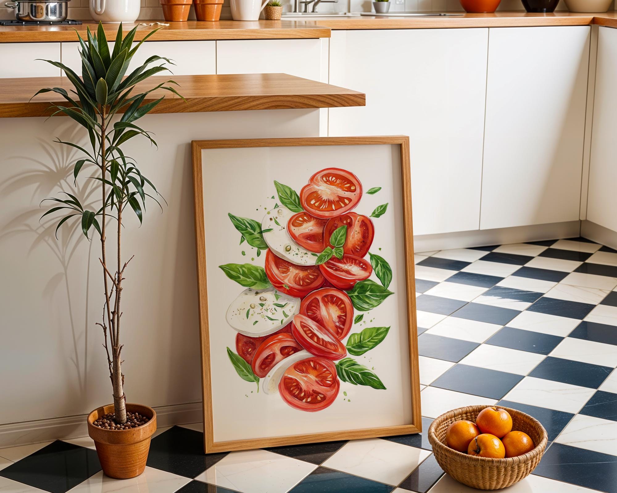 Caprese Salad Watercolor Print, Tomato Mozzarella Basil, Kitchen Wall Art wall art print, modern home decor, unframed artwork by Nomad & Nest