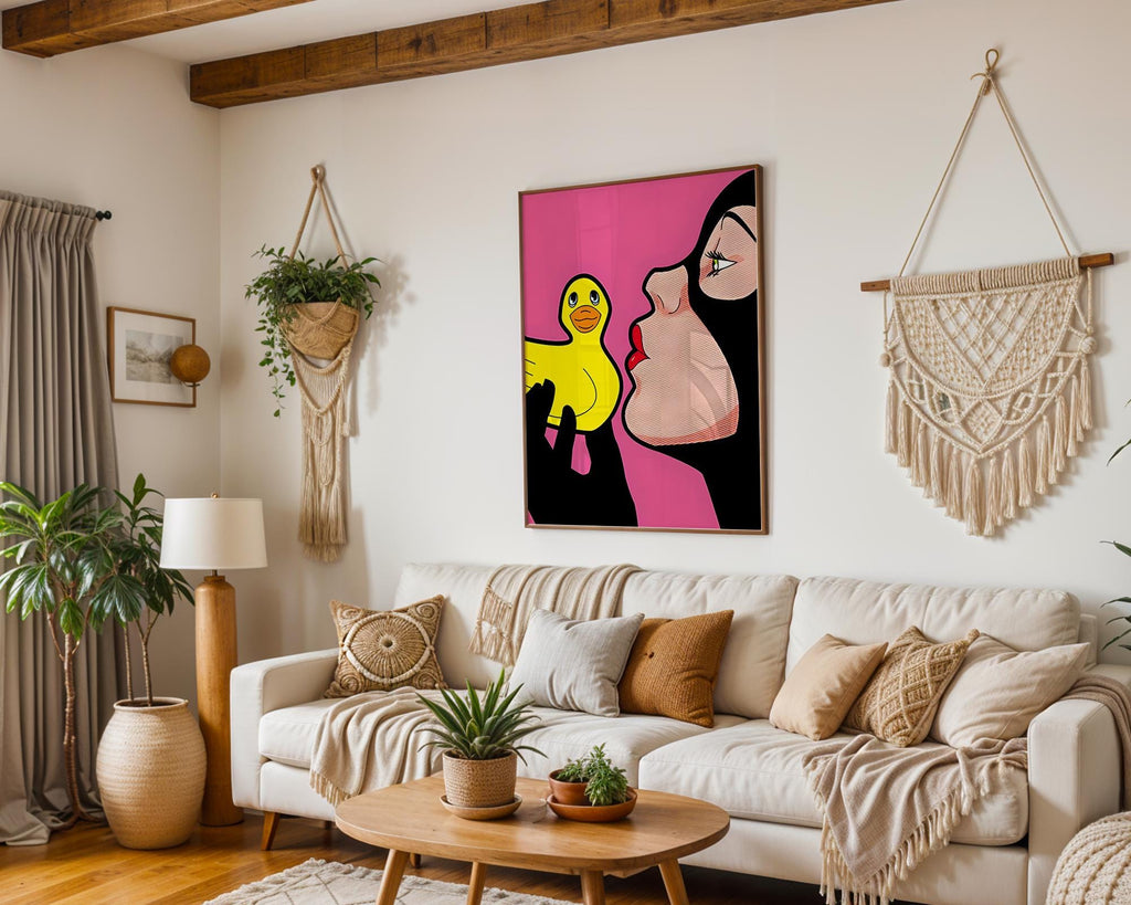 Modern Pop Art | Woman with Rubber Duck Print | Retro Comic Style wall art print, modern home decor, unframed artwork by Nomad & Nest