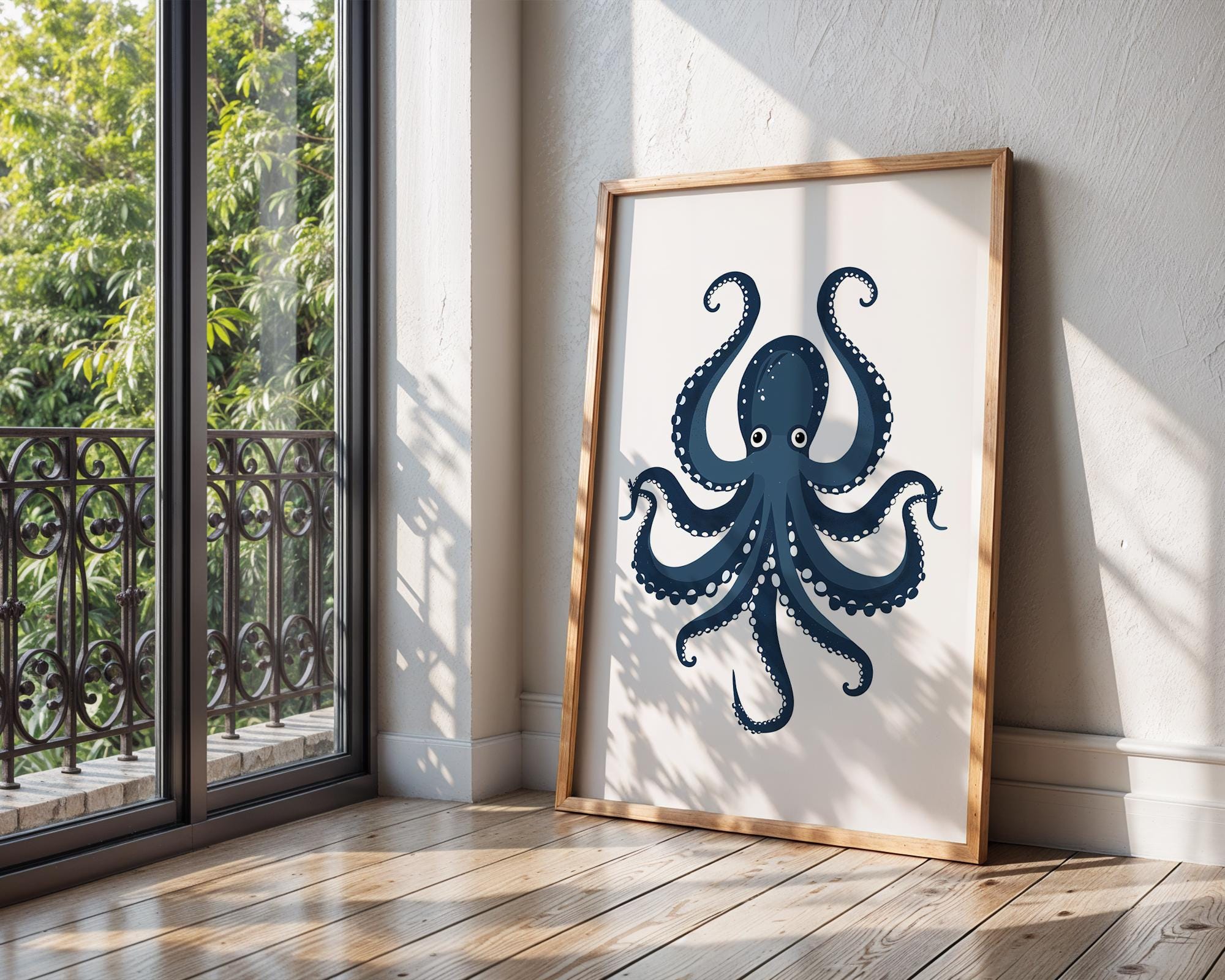 Blue Octopus Print, Quirky Nautical Wall Art wall art print, modern home decor, unframed artwork by Nomad & Nest
