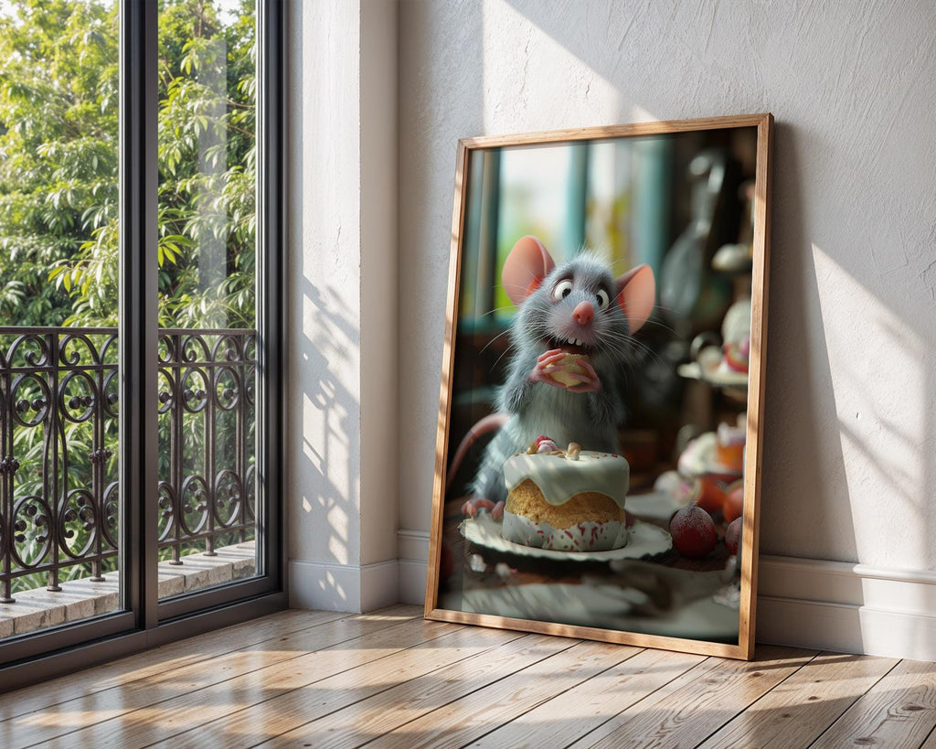 Mouse Eating Cake Kitchen Print | Whimsical Animal Art wall art print, modern home decor, unframed artwork by Nomad & Nest