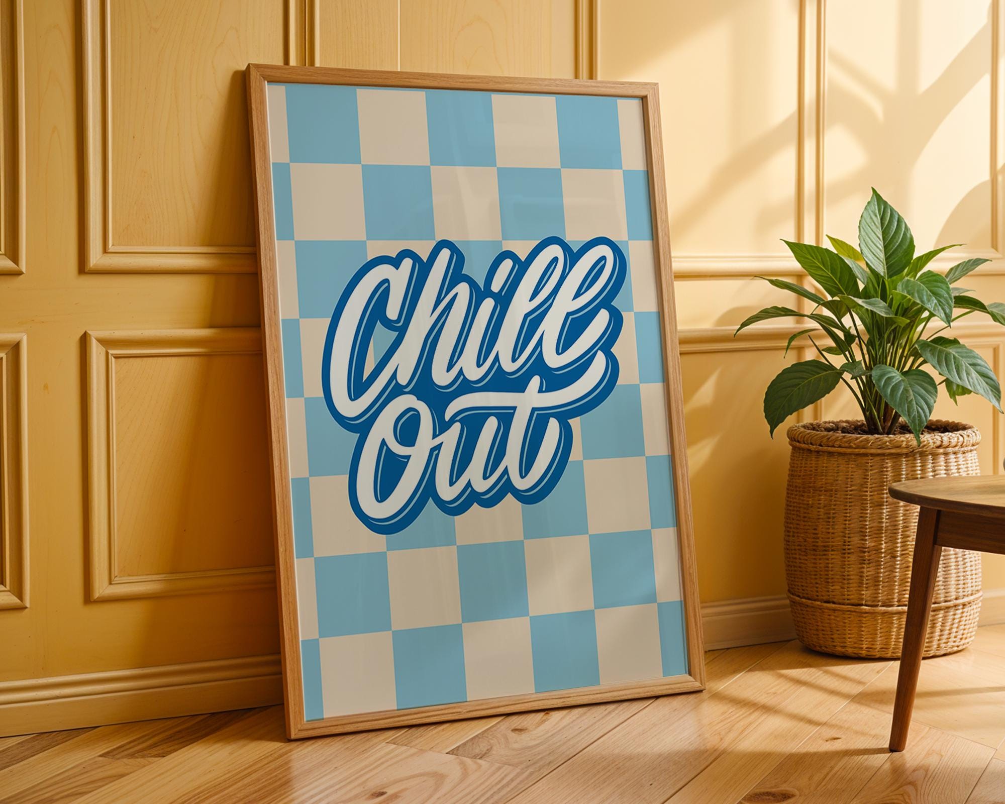 Chill Out Checkered Print | Groovy Blue Beige Retro Wall Art wall art print, modern home decor, unframed artwork by Nomad & Nest