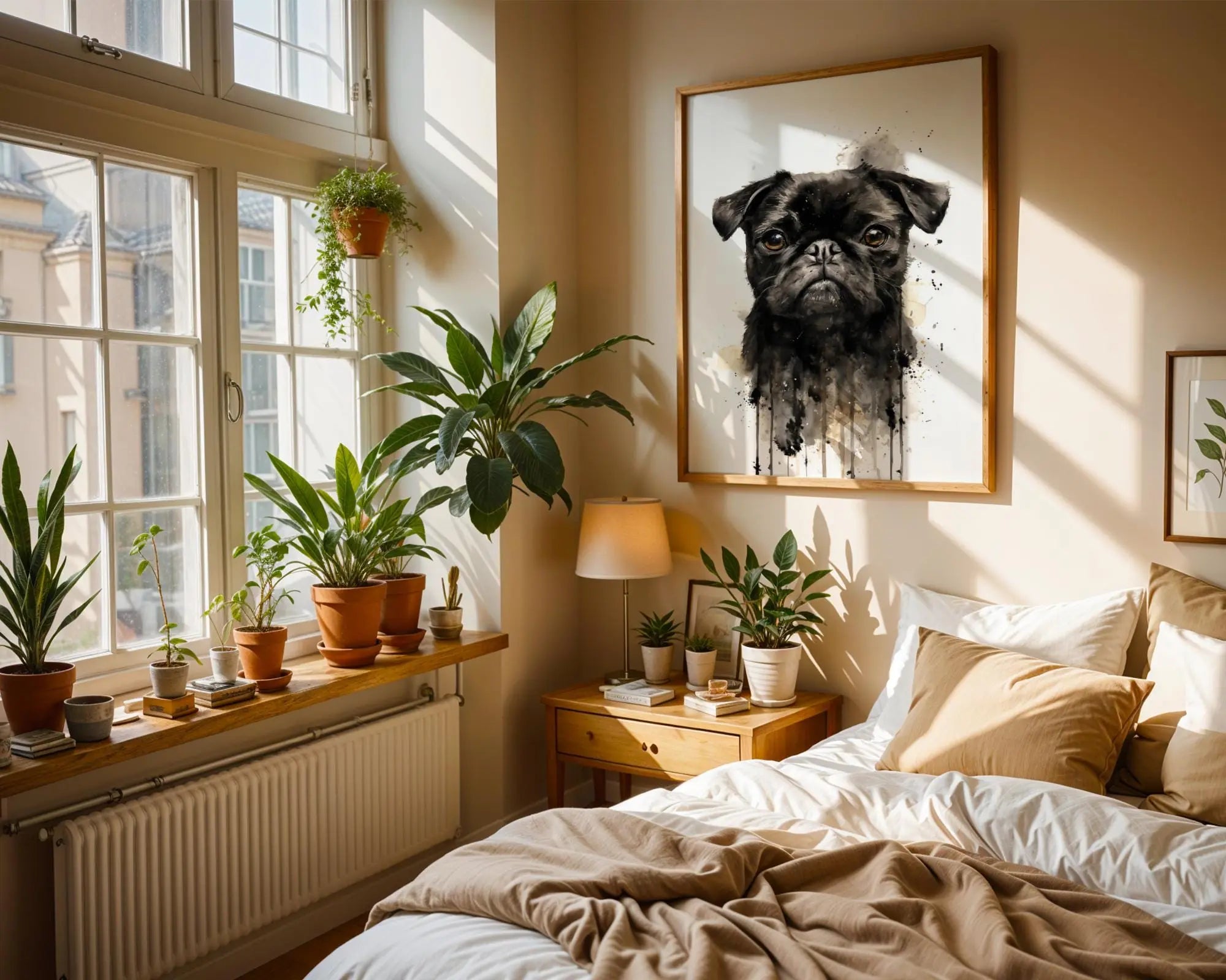 Black Pug Watercolour Print | Modern Dog Portrait Wall Art wall art print, modern home decor, unframed artwork by Nomad & Nest