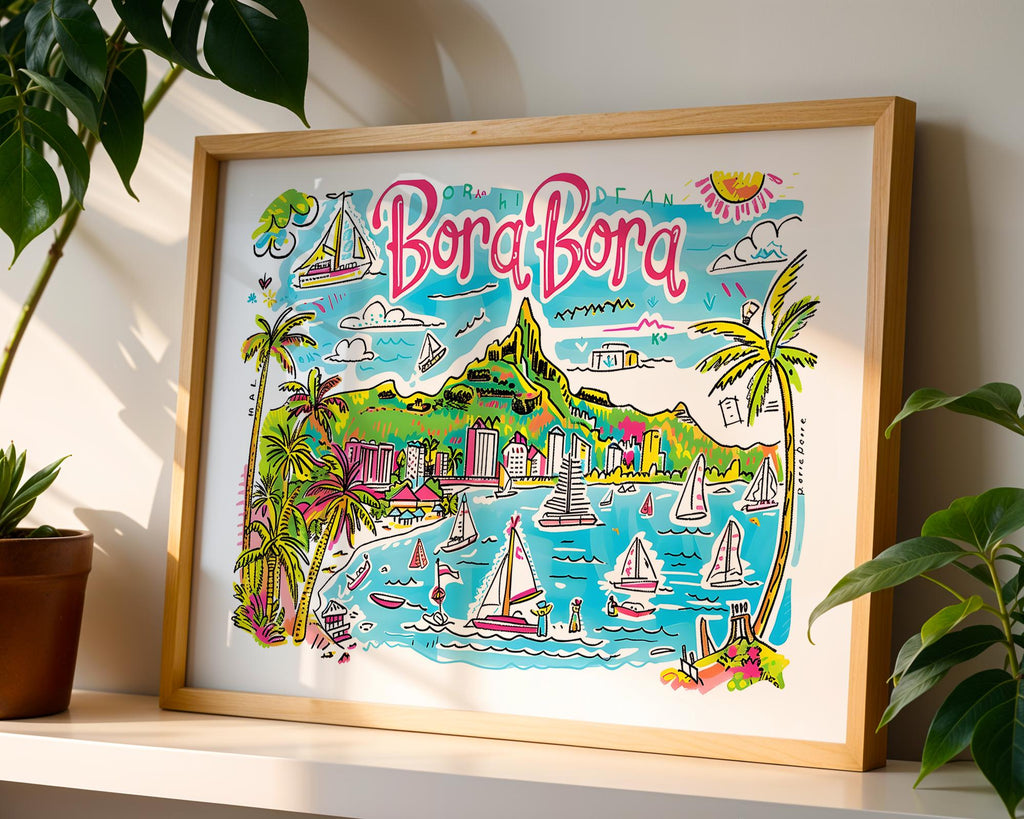 Bora Bora Travel Poster | Colorful French Polynesia Art Print wall art print, modern home decor, unframed artwork by Nomad & Nest