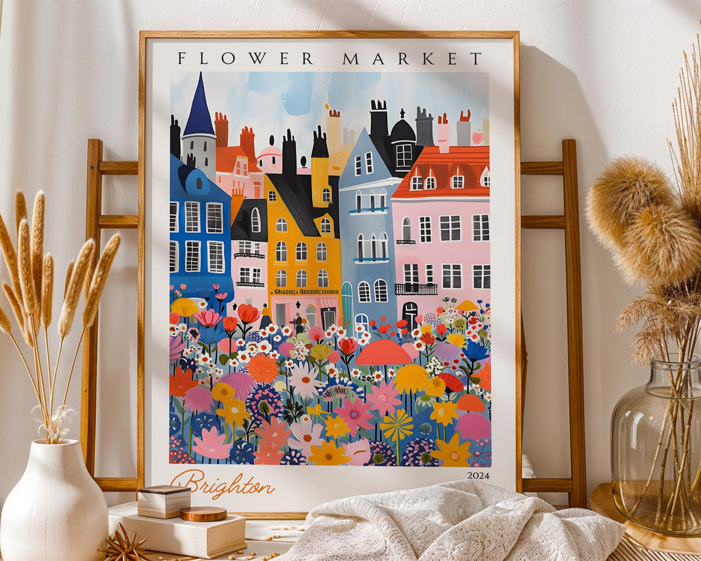 Brighton Flower Market Poster | British Seaside Botanical Print wall art print, modern home decor, unframed artwork by Nomad & Nest