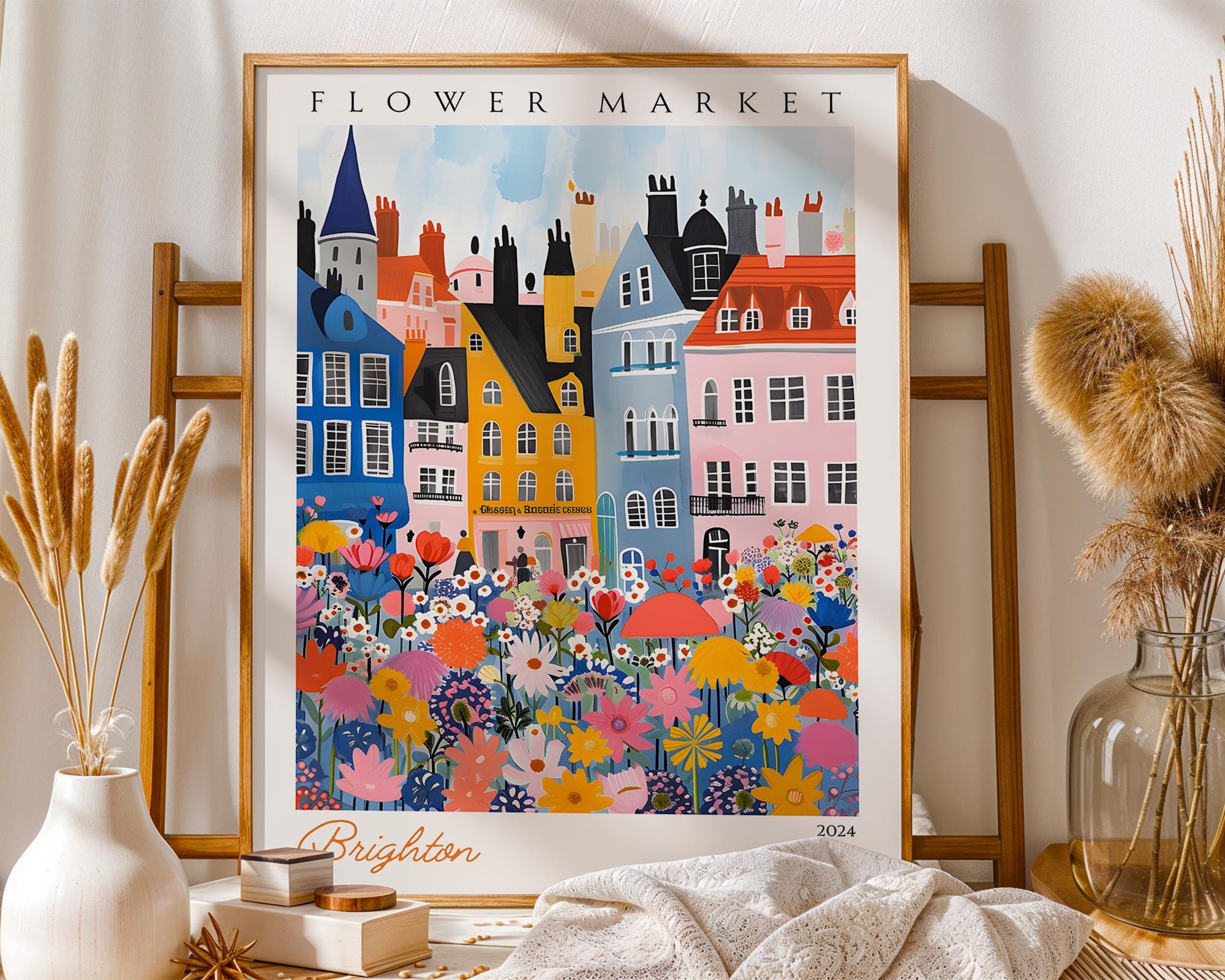 Brighton Flower Market Poster | British Seaside Botanical Print wall art print, modern home decor, unframed artwork by Nomad & Nest