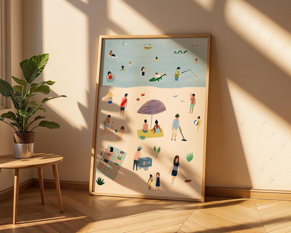 Summer Beach Art Print | Playful Coastal Illustration wall art print, modern home decor, unframed artwork by Nomad & Nest