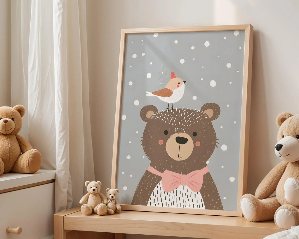 Playroom Ideas | Bear Nursery Wall Art | Woodland Animal Baby Illustration wall art print, modern home decor, unframed artwork by Nomad & Nest