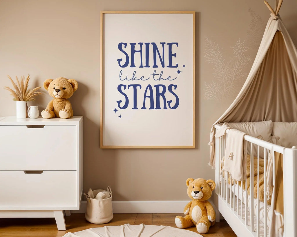 Playroom Ideas | Shine Like The Stars Nursery Wall Art | Celestial Quote Print wall art print, modern home decor, unframed artwork by Nomad & Nest
