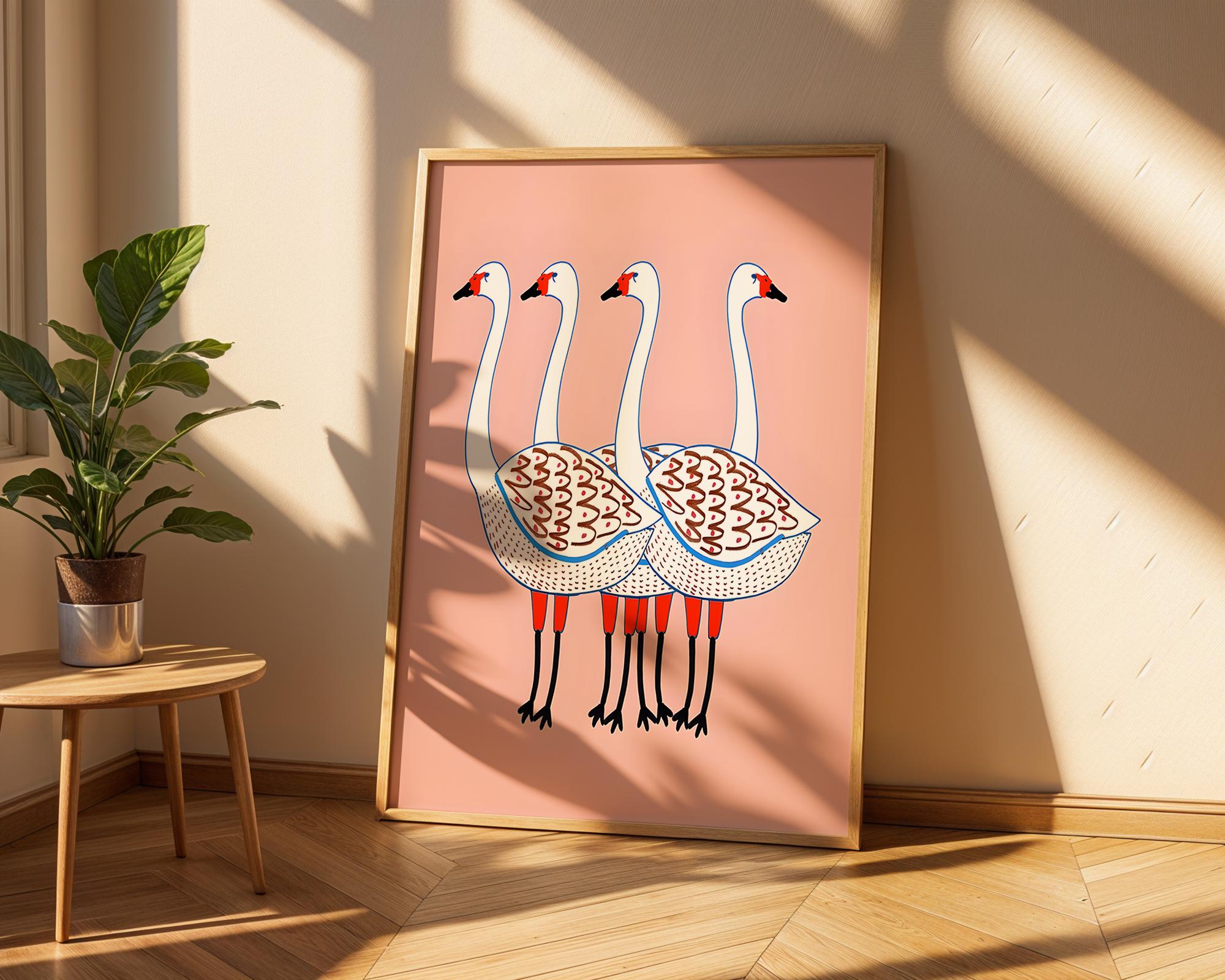 Nordic Goose Art Print | Minimalist Pink Bird Illustration wall art print, modern home decor, unframed artwork by Nomad & Nest
