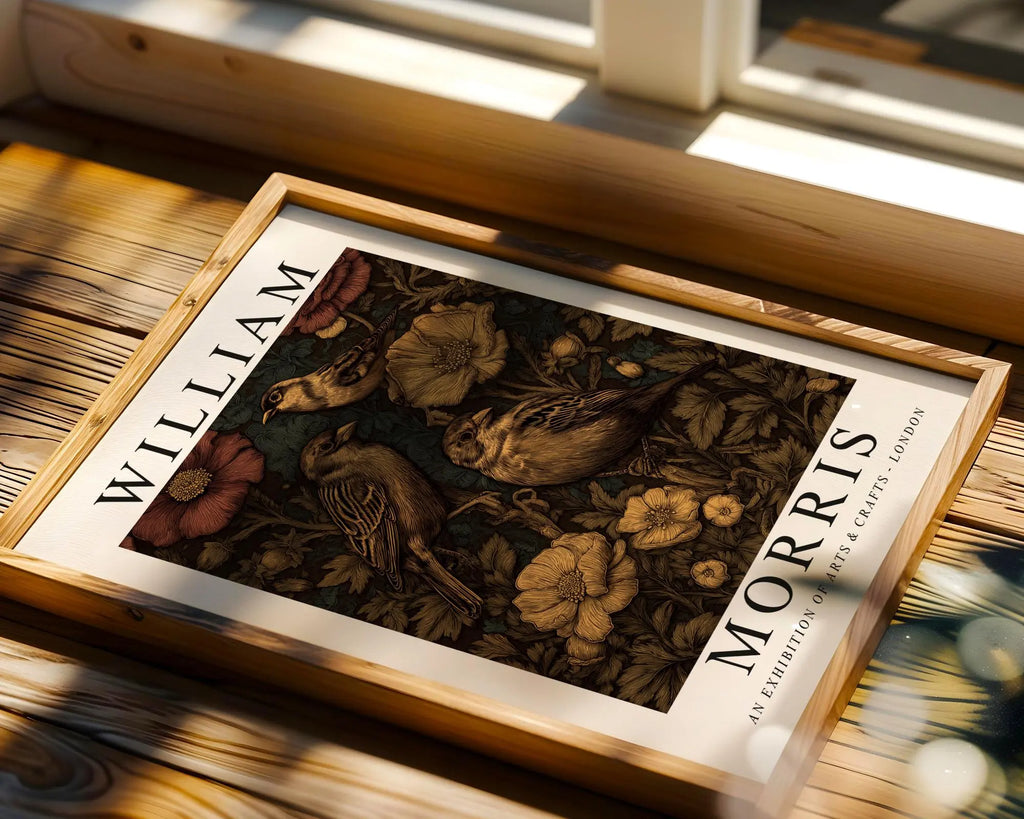 William Morris Print Botanical  | Vintage Bird & Poppy Poster wall art print, modern home decor, unframed artwork by Nomad & Nest