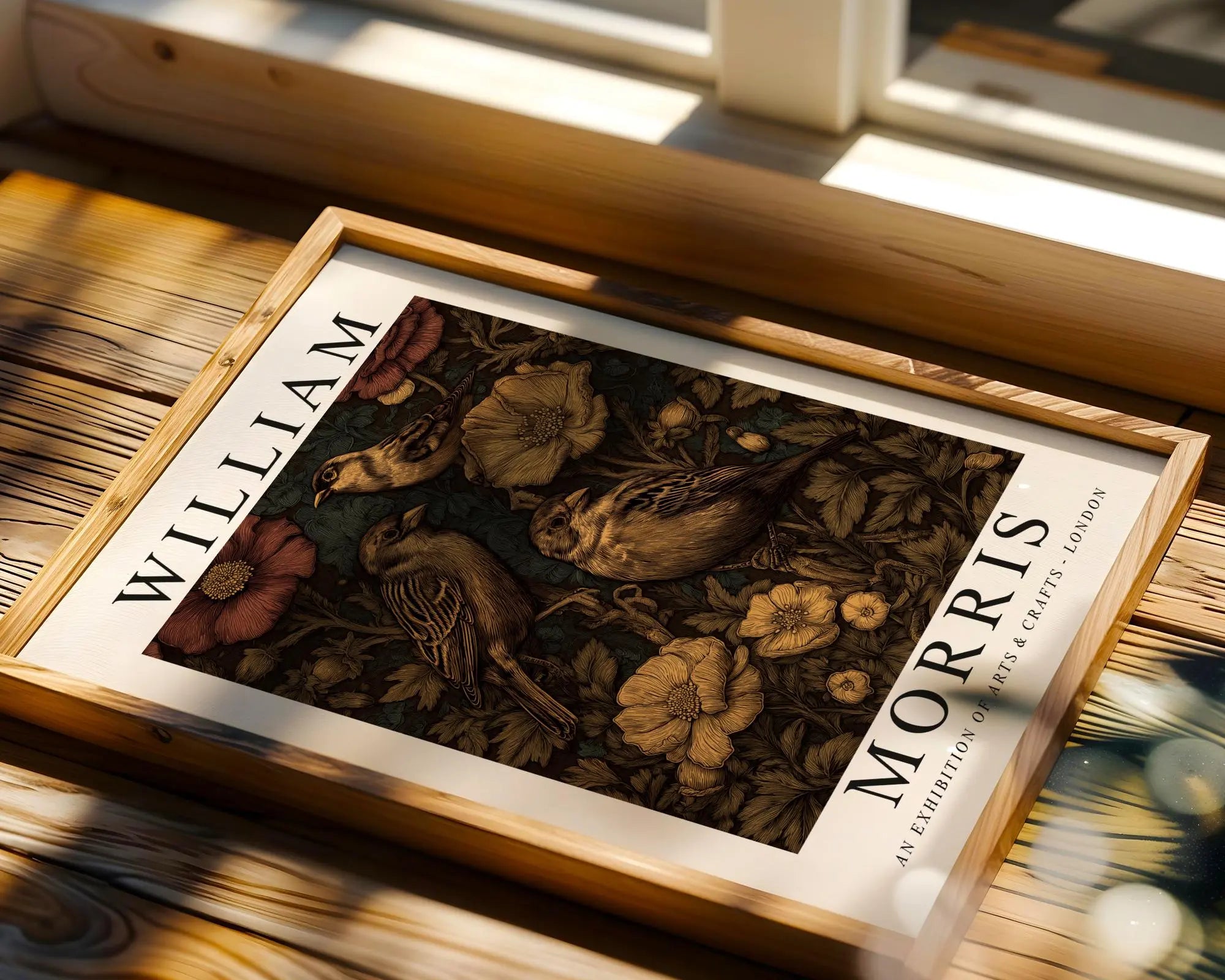 William Morris Print Botanical  | Vintage Bird & Poppy Poster wall art print, modern home decor, unframed artwork by Nomad & Nest