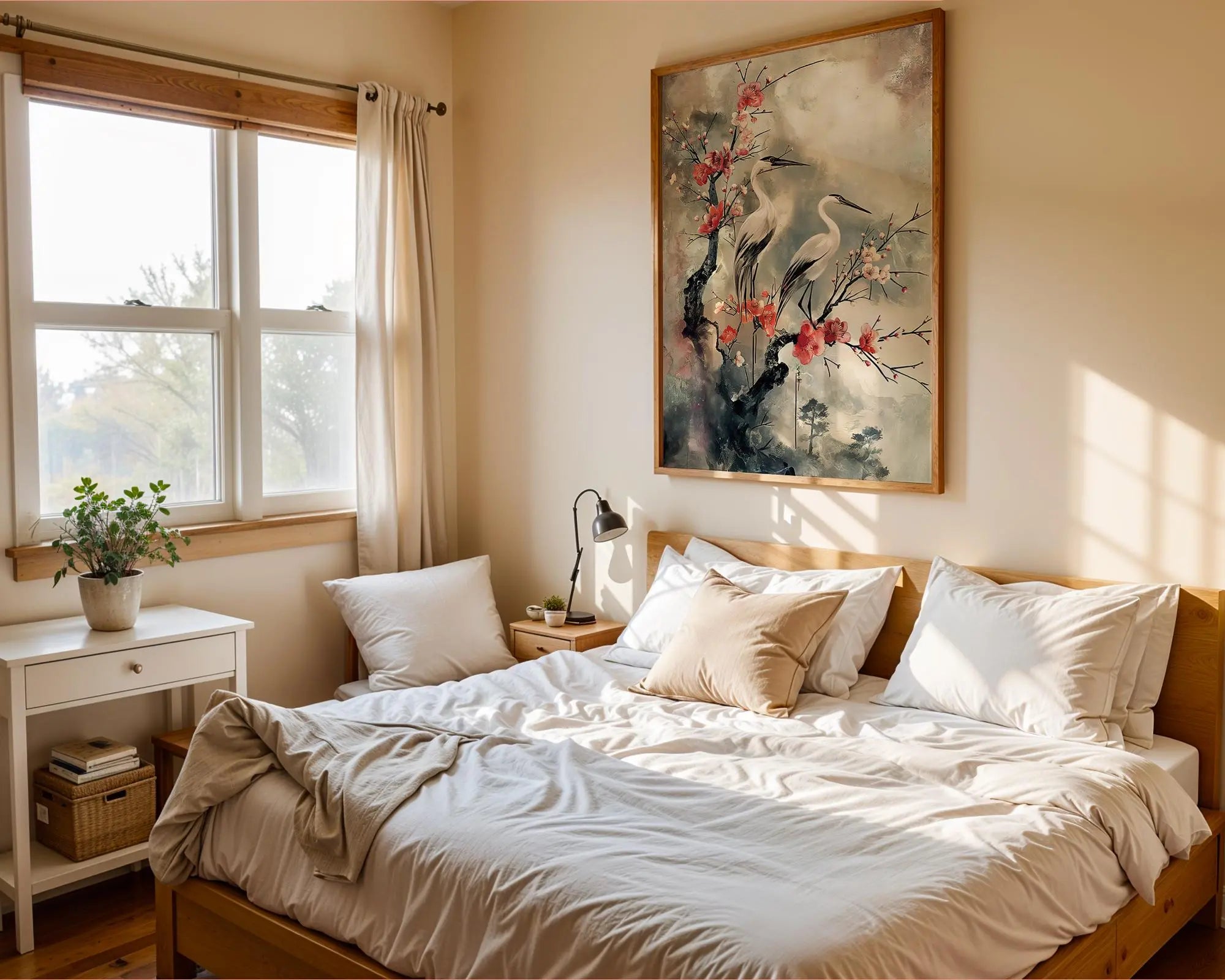 Oriental Crane Print | Japanese Bird & Blossom Wall Art wall art print, modern home decor, unframed artwork by Nomad & Nest