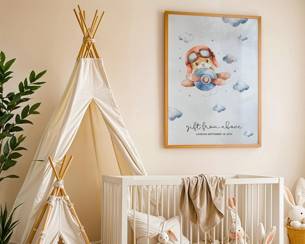Playroom Ideas | Vintage Airplane Nursery Print | Pilot Bunny Wall Art wall art print, modern home decor, unframed artwork by Nomad & Nest