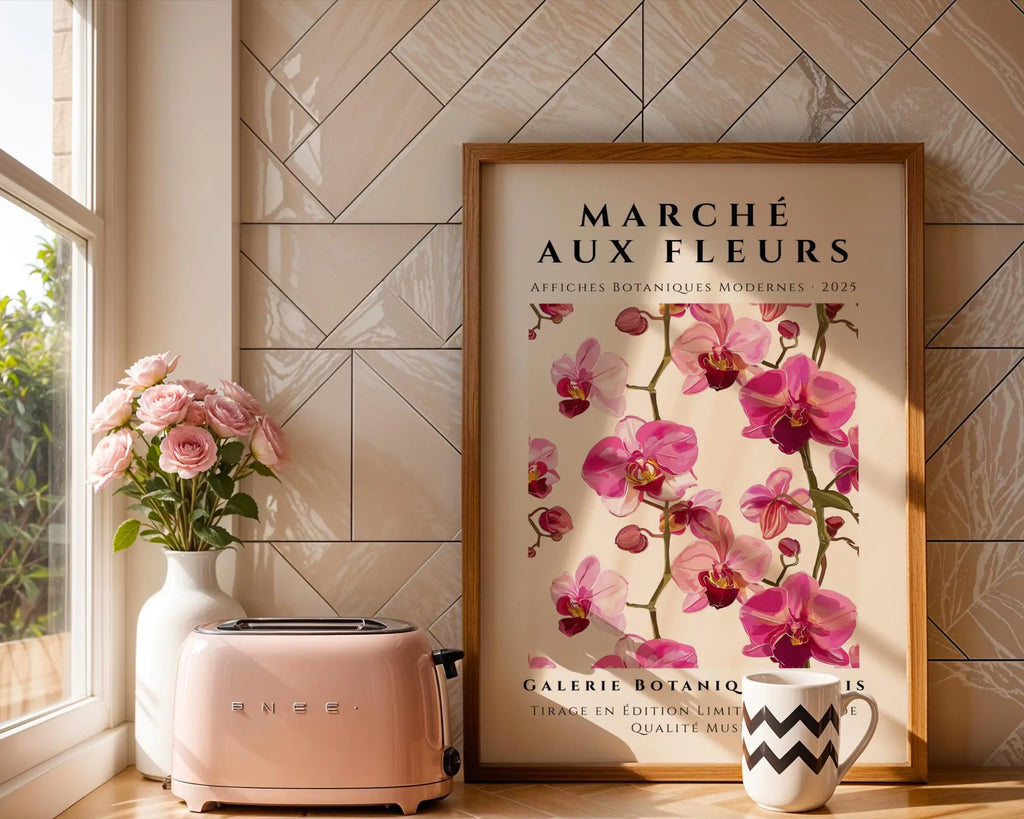 Pink Orchid Botanical Art Print | Marché aux Fleurs Poster wall art print, modern home decor, unframed artwork by Nomad & Nest