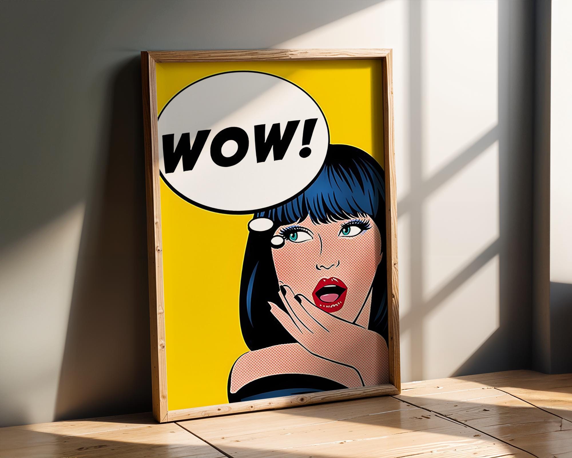Modern Pop Art | Girl  Print | Retro Comic Style, Bold Yellow & Blue wall art print, modern home decor, unframed artwork by Nomad & Nest