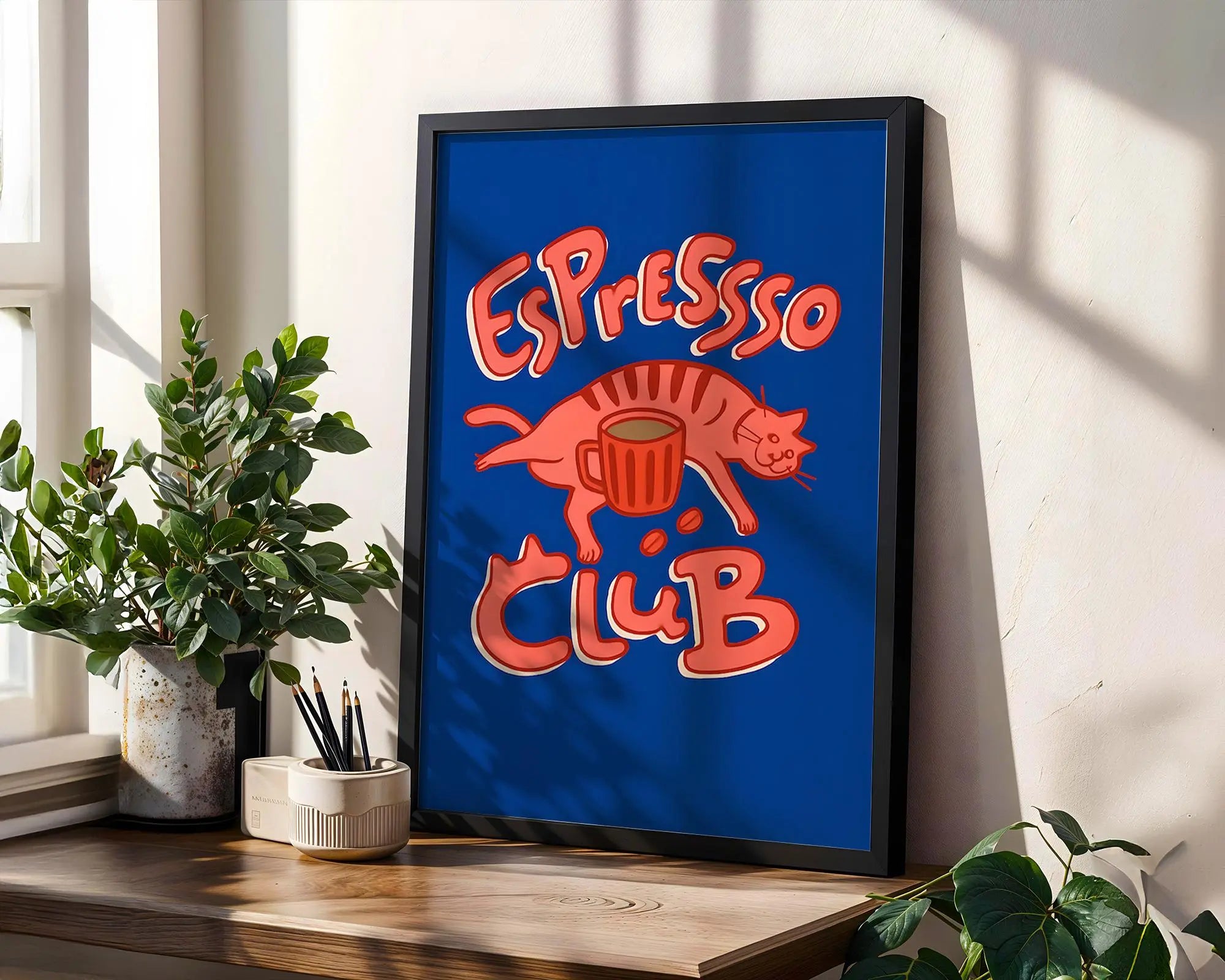 Espresso Cat Art Print | Funny Coffee Poster, Kitchen Cafe Decor wall art print, modern home decor, unframed artwork by Nomad & Nest