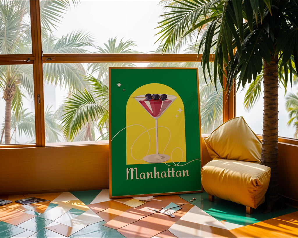 Manhattan Cocktail Art Print | Retro Home Bar Decor wall art print, modern home decor, unframed artwork by Nomad & Nest