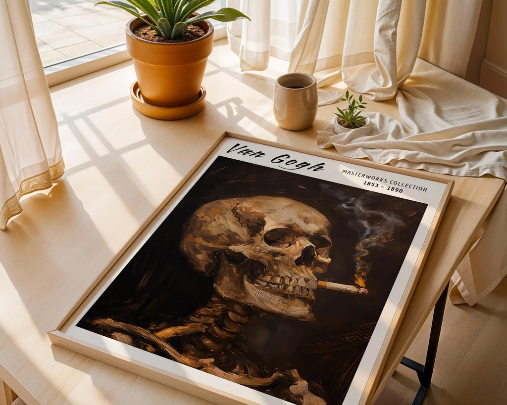 Van Gogh Print | Skull with Cigarette  | Famous Gothic Oil Painting Poster | Dark Macabre Fine Art Wall Artwork for Home or Office | Kitchen wall art print, modern home decor, unframed artwork by Nomad & Nest