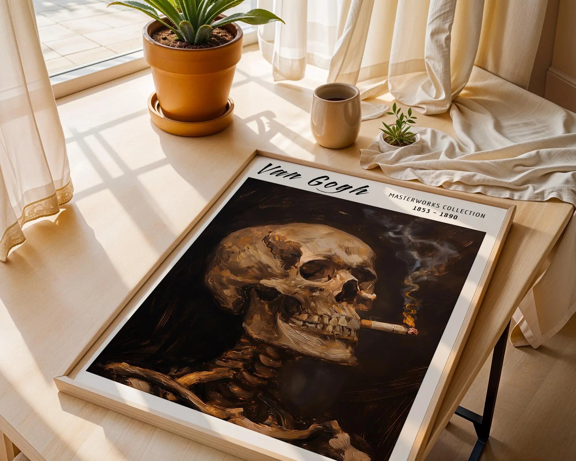 Van Gogh Print | Skull with Cigarette  | Famous Gothic Oil Painting Poster | Dark Macabre Fine Art Wall Artwork for Home or Office | Kitchen wall art print, modern home decor, unframed artwork by Nomad & Nest