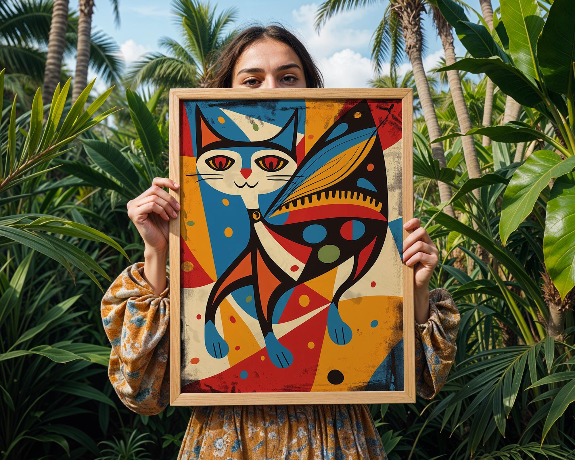 Abstract Cat Butterfly Wings Print | Retro Modern Feline Wall Art wall art print, modern home decor, unframed artwork by Nomad & Nest