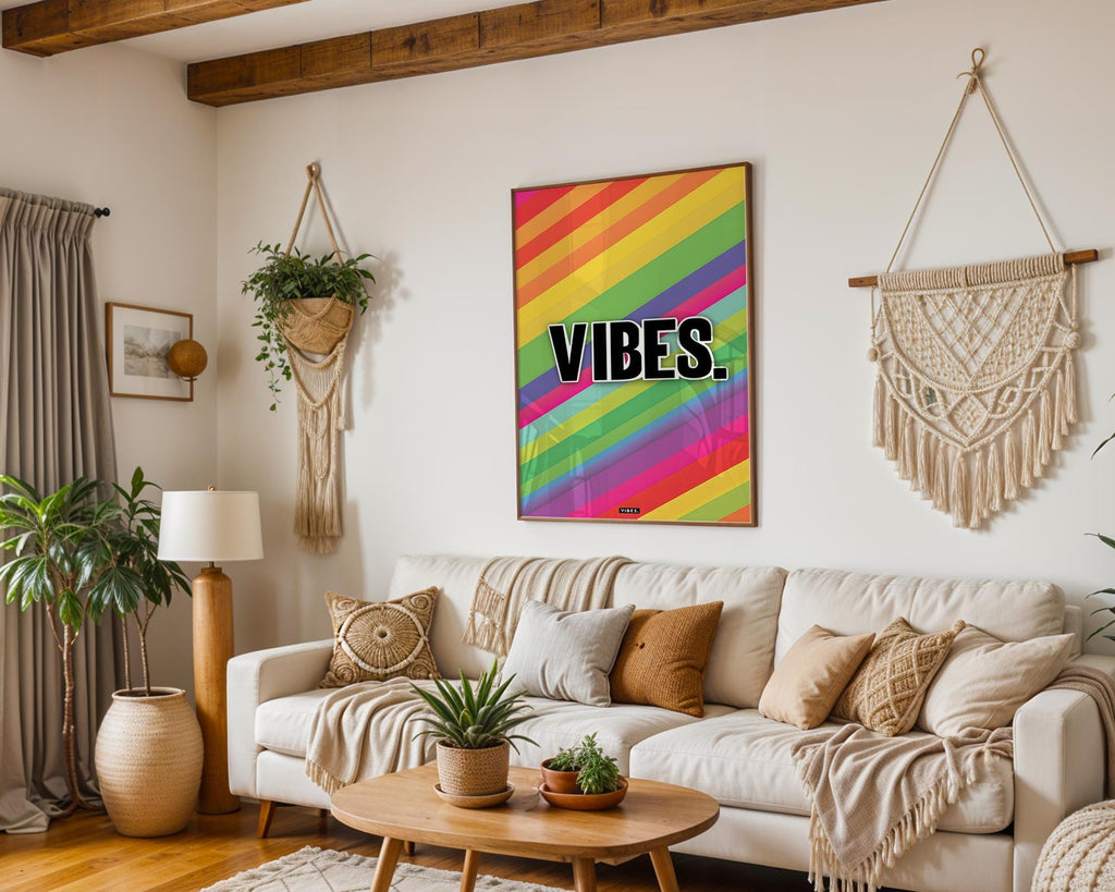 Modern Pop Art | Rainbow Stripe 'VIBES'  Print | Bold  Typography wall art print, modern home decor, unframed artwork by Nomad & Nest