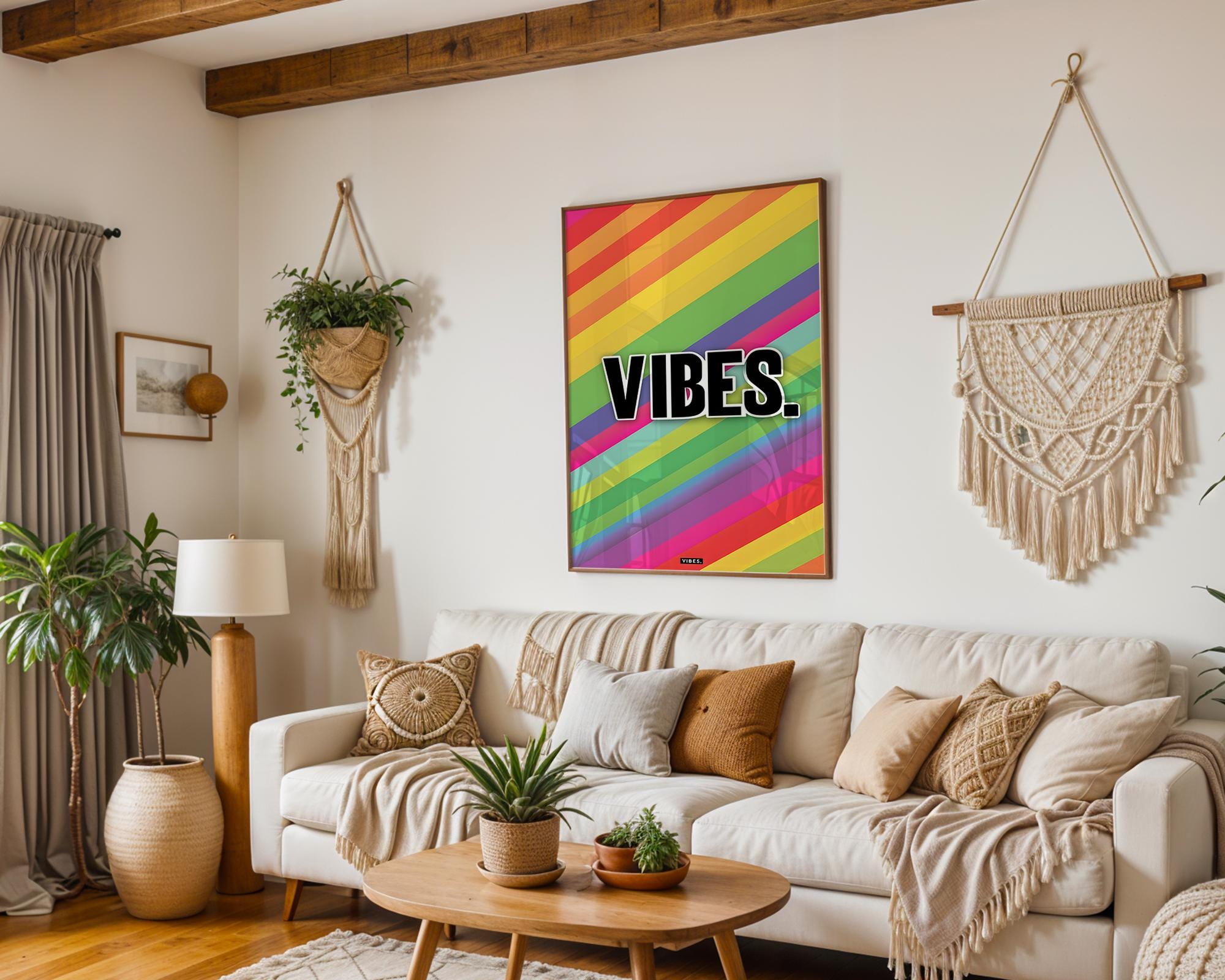 Modern Pop Art | Rainbow Stripe 'VIBES'  Print | Bold  Typography wall art print, modern home decor, unframed artwork by Nomad & Nest