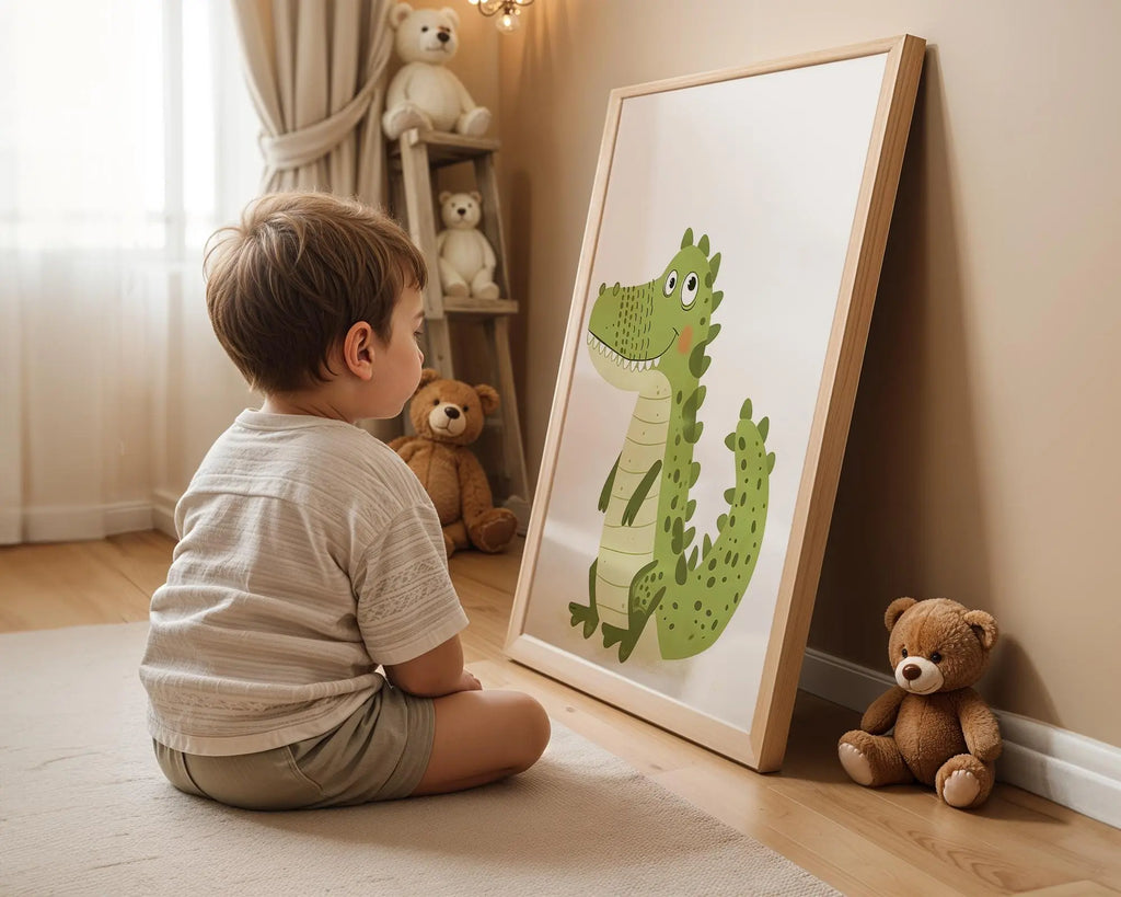 Playroom Ideas | Smiling Crocodile Nursery Wall Art | Jungle Animal Decor wall art print, modern home decor, unframed artwork by Nomad & Nest