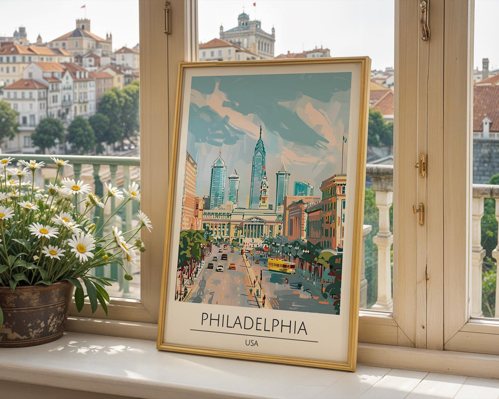 Philadelphia Skyline Art Print | Colorful Cityscape Travel Poster wall art print, modern home decor, unframed artwork by Nomad & Nest