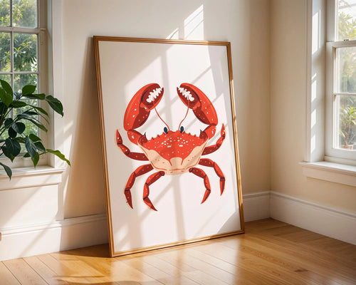 Bold Red Crab Art Print | Coastal Nautical Decor wall art print, modern home decor, unframed artwork by Nomad & Nest