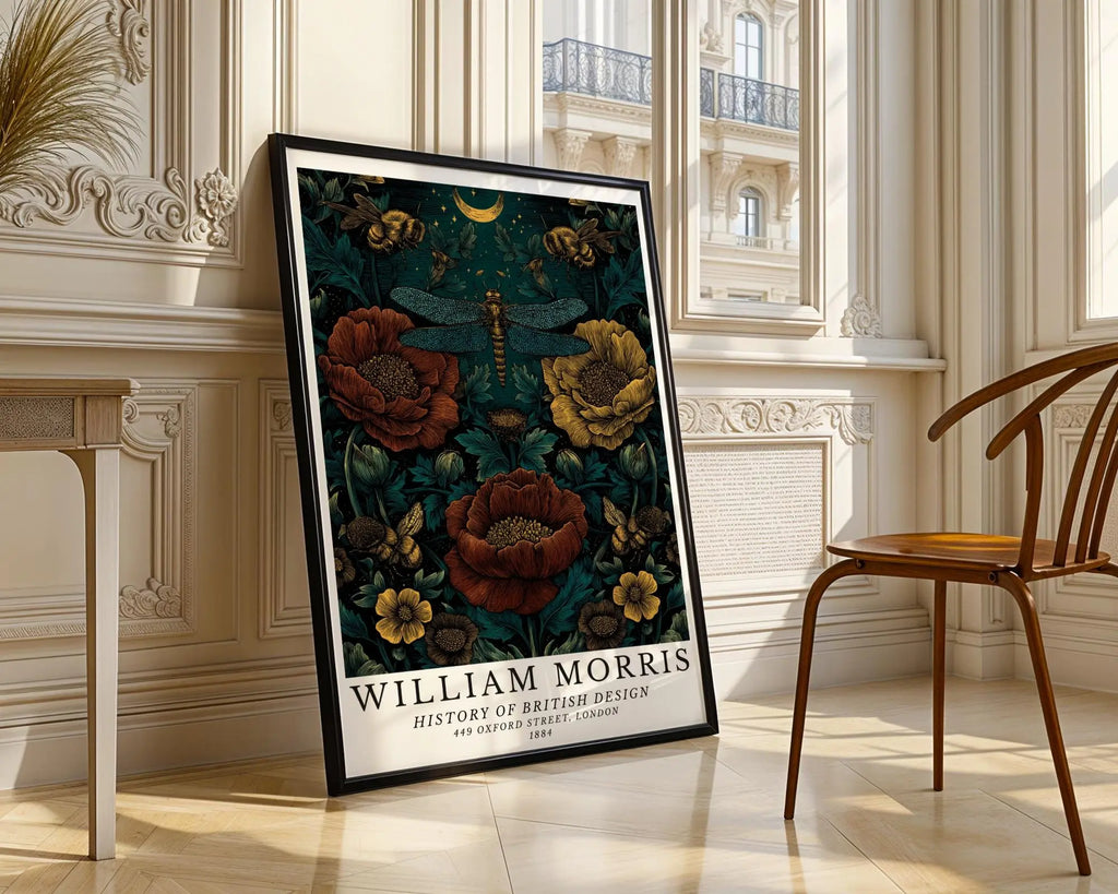 William Morris Print Dragonfly & Poppies Art  • Botanical Poster wall art print, modern home decor, unframed artwork by Nomad & Nest
