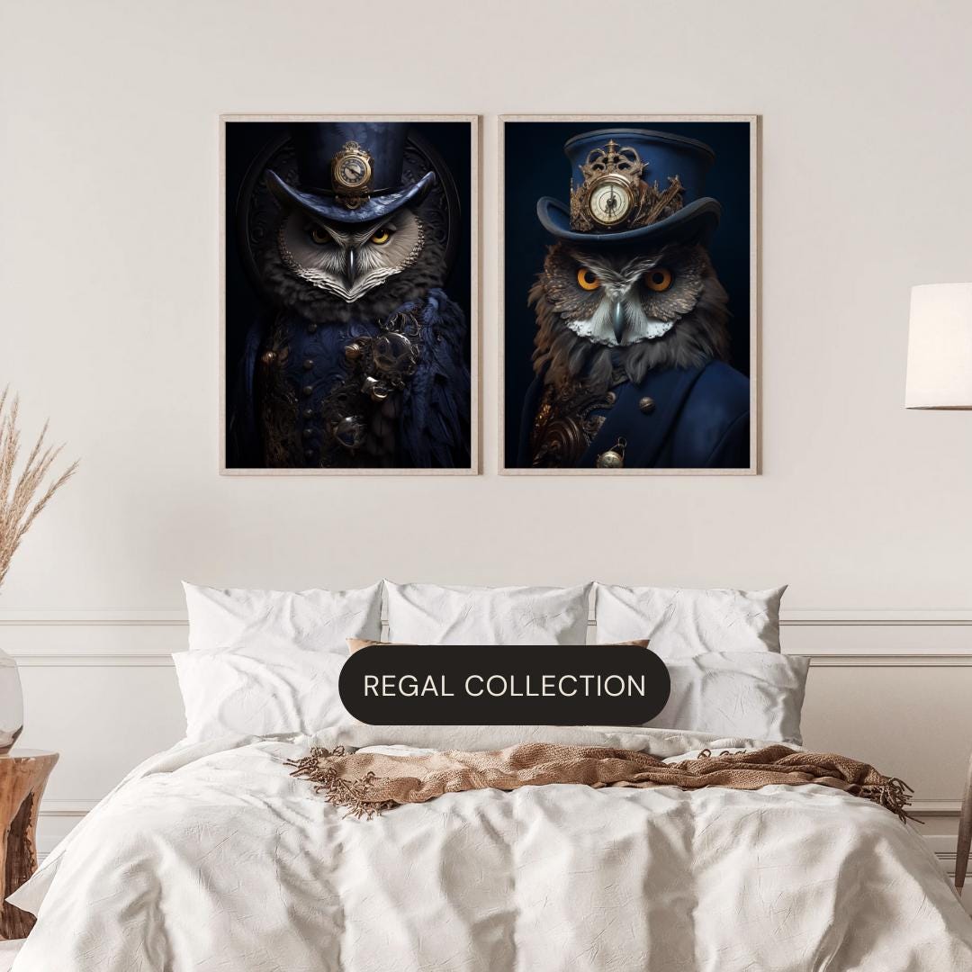 Steampunk Owl Portrait Print | Gothic Victorian Fantasy Art wall art print, modern home decor, unframed artwork by Nomad & Nest