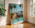 Colourful Prints | Giraffe Pool Art Print | Retro Palm Springs Decor wall art print, modern home decor, unframed artwork by Nomad & Nest