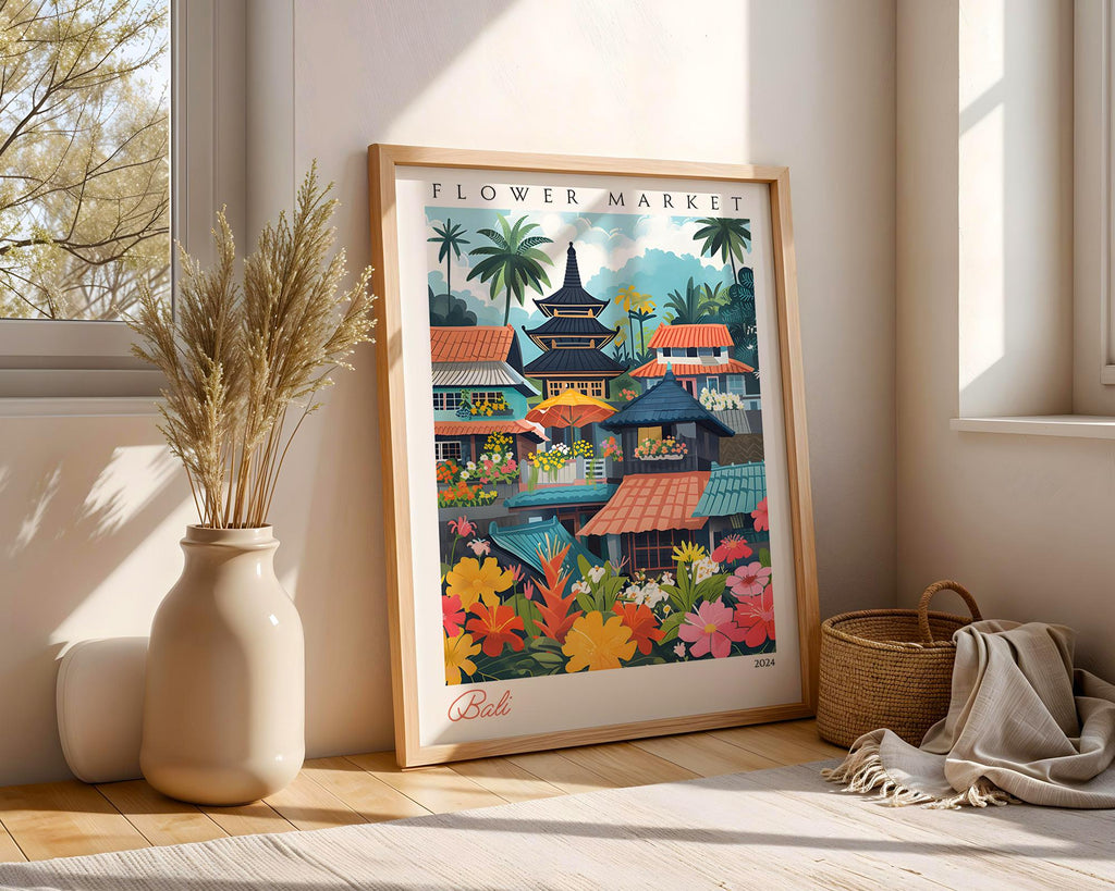 Bali Flower Market Art Print | Vintage Indonesian Travel Poster wall art print, modern home decor, unframed artwork by Nomad & Nest