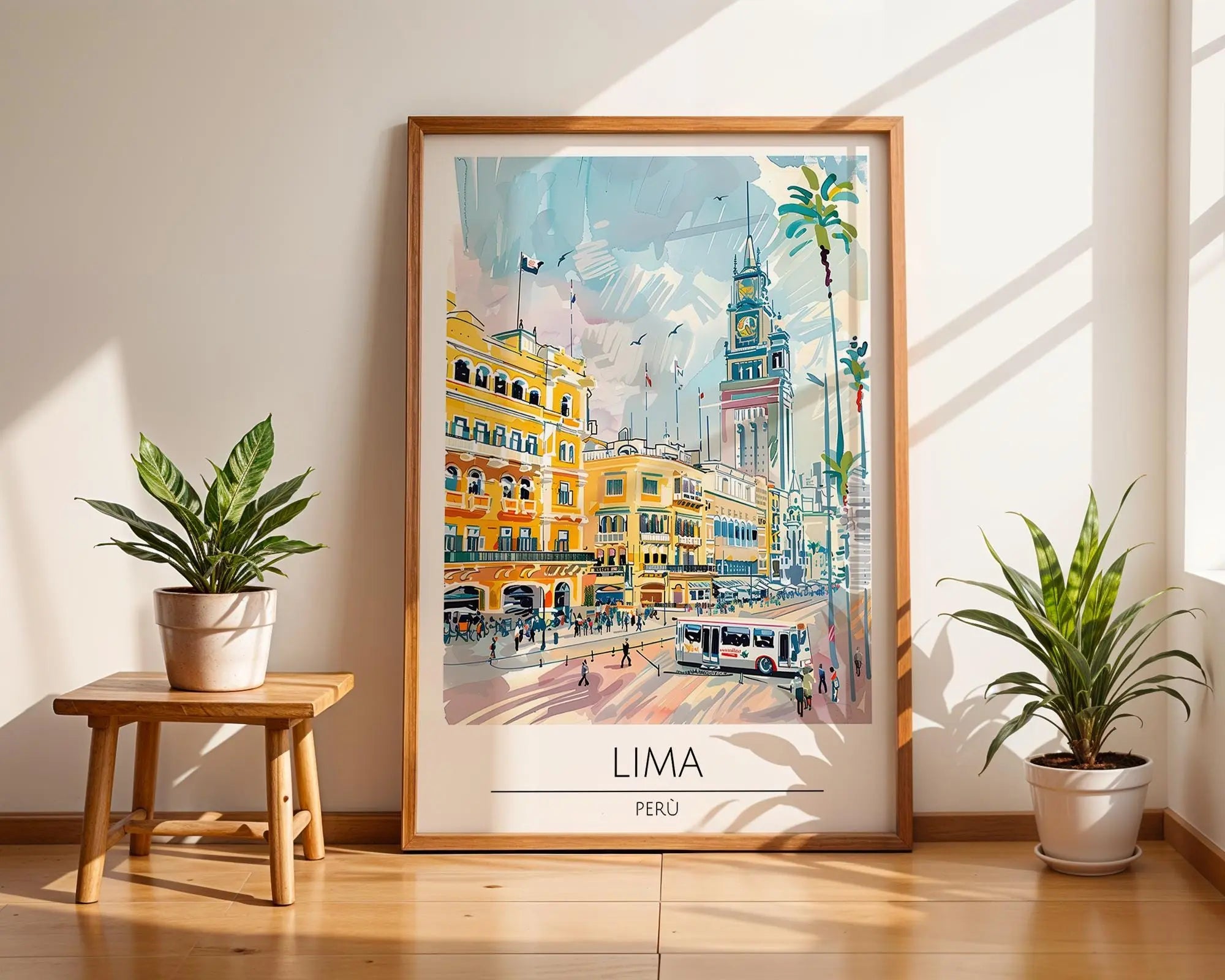 Lima Peru Travel Poster | Vintage Yellow Cityscape Art Print wall art print, modern home decor, unframed artwork by Nomad & Nest