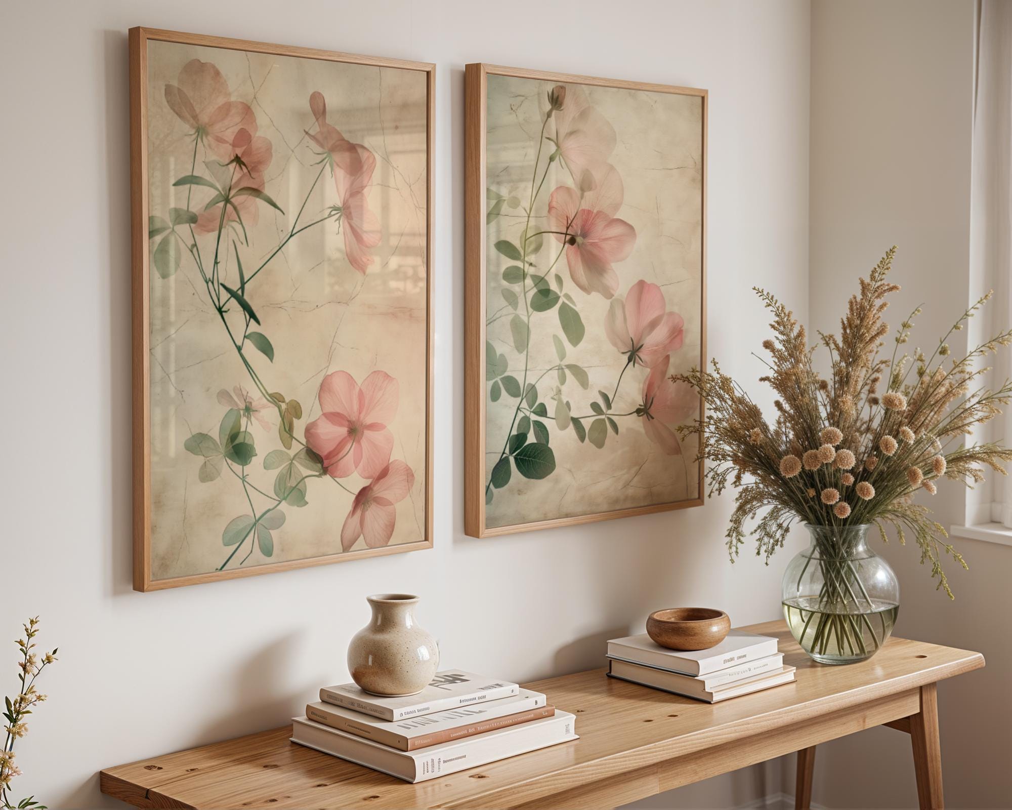 Pink Flower Botanical Print Set | Vintage Floral Wall Art wall art print, modern home decor, unframed artwork by Nomad & Nest