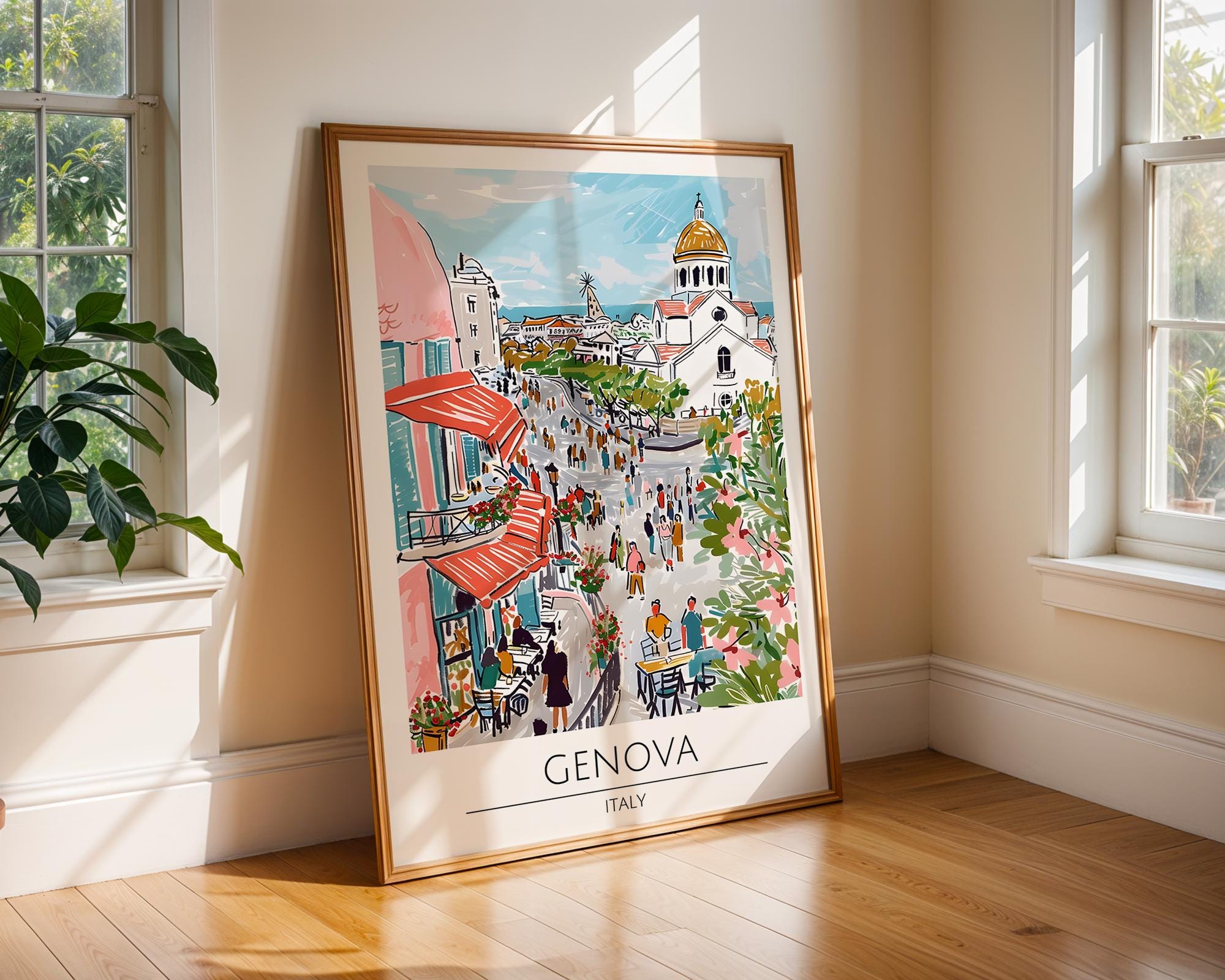 Genova Italy Art Print | Mediterranean Market Scene Wall Decor wall art print, modern home decor, unframed artwork by Nomad & Nest