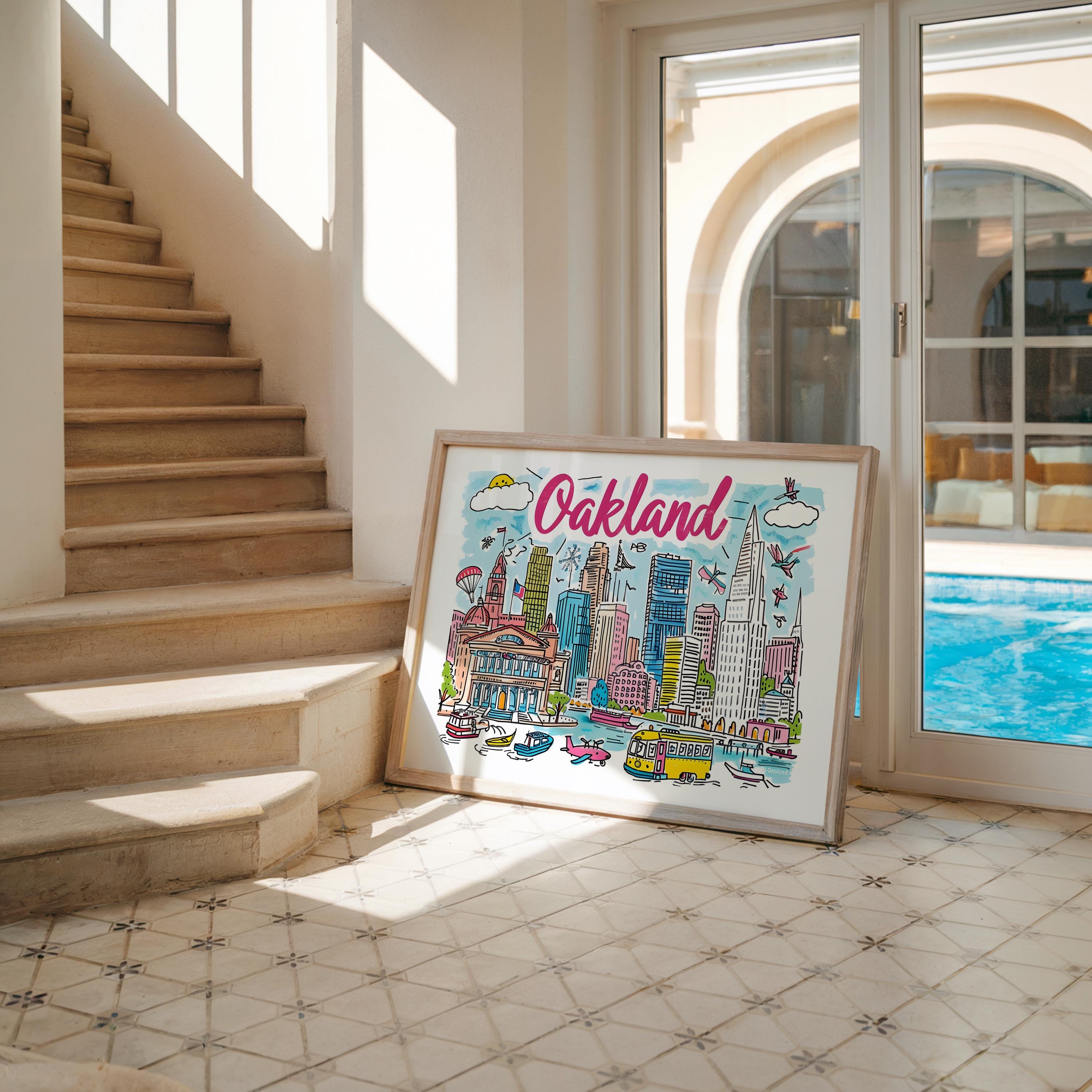 Oakland California Art Print | Colorful Cityscape Travel Poster wall art print, modern home decor, unframed artwork by Nomad & Nest