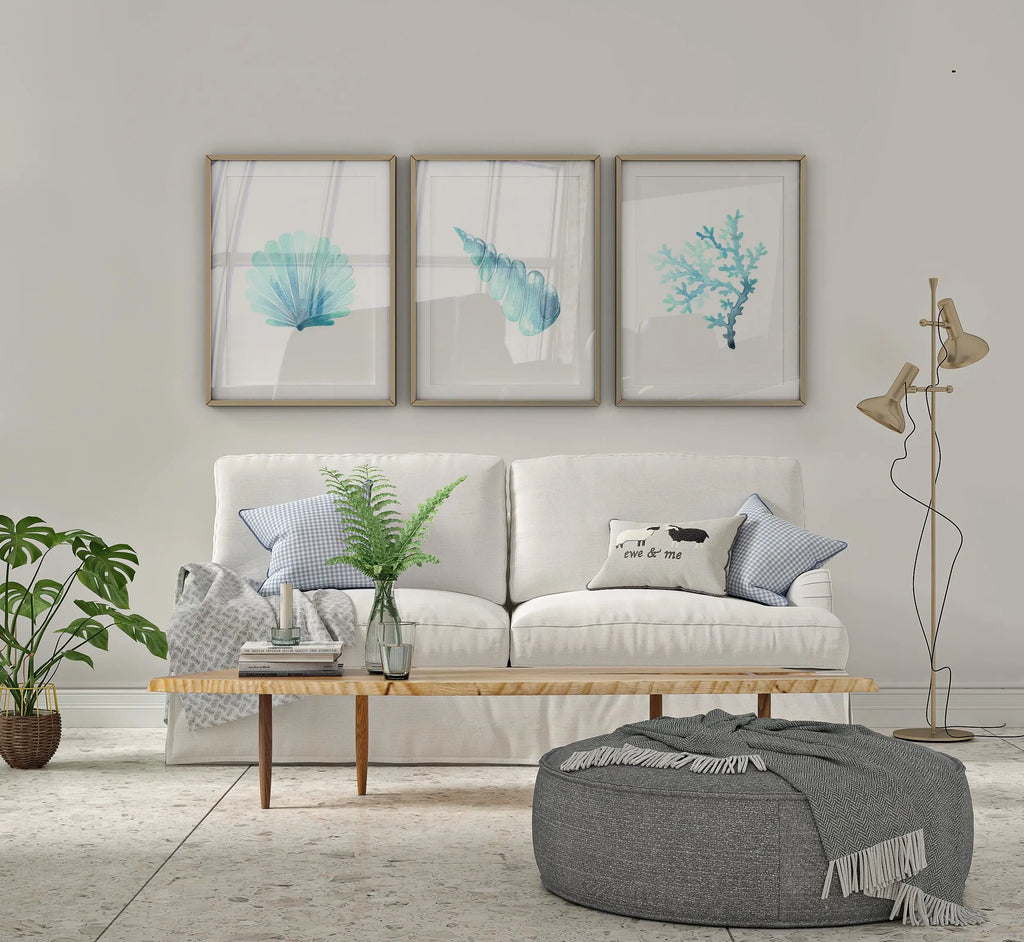 Colourful Prints | Aqua Coral & Shell Prints Set • Modern Beach House Watercolor Art wall art print, modern home decor, unframed artwork by Nomad & Nest