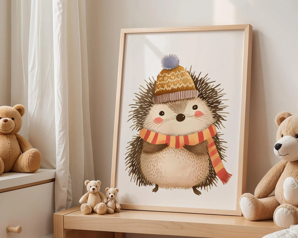 Playroom Ideas | Hedgehog Nursery Wall Art | Autumn Woodland Animal Print wall art print, modern home decor, unframed artwork by Nomad & Nest