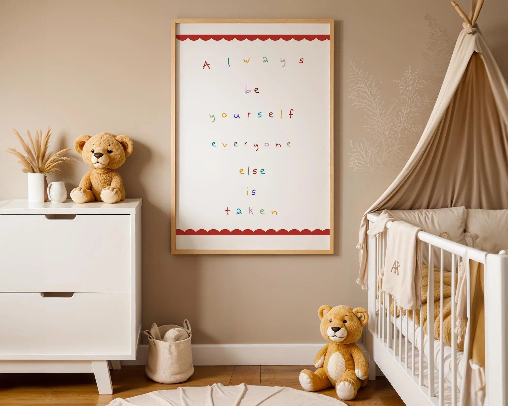 Playroom Ideas | Always Be Yourself Nursery Art | Colourful Typography Print wall art print, modern home decor, unframed artwork by Nomad & Nest