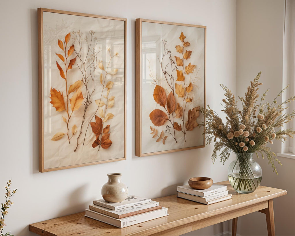 Pressed Leaf Art Print Set | Minimalist Autumn Botanical Decor wall art print, modern home decor, unframed artwork by Nomad & Nest