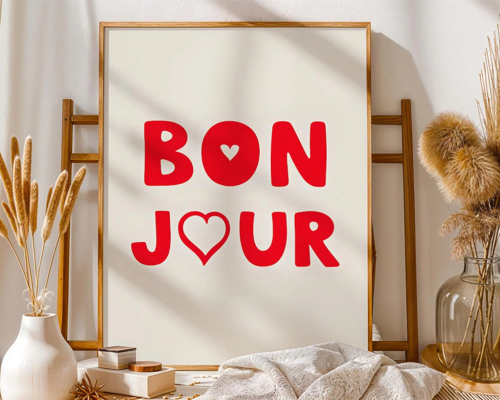Positive Emotion | Bon Jour | Playful Love Typography Print | Modern Valentine Wall Art wall art print, modern home decor, unframed artwork by Nomad & Nest