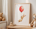 Playroom Ideas | Bunny Balloon Nursery Wall Art | Neutral Woodland Baby Print wall art print, modern home decor, unframed artwork by Nomad & Nest