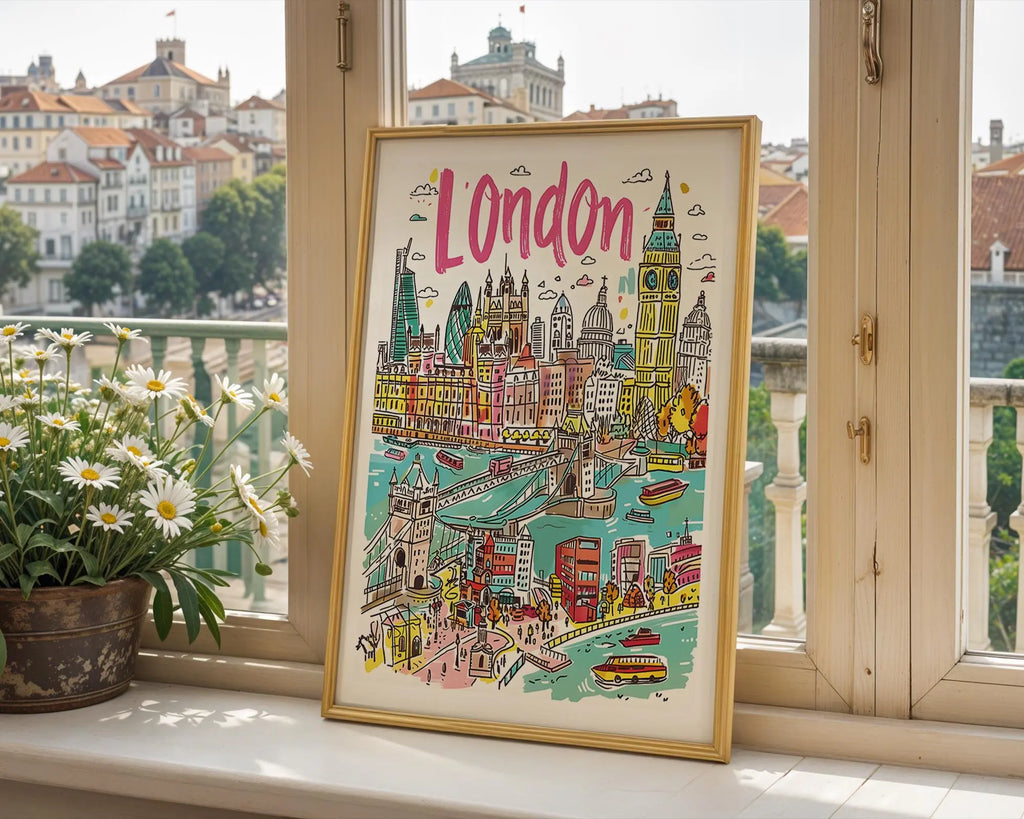 London Art Print | Big Ben, Tower Bridge Cityscape Poster wall art print, modern home decor, unframed artwork by Nomad & Nest