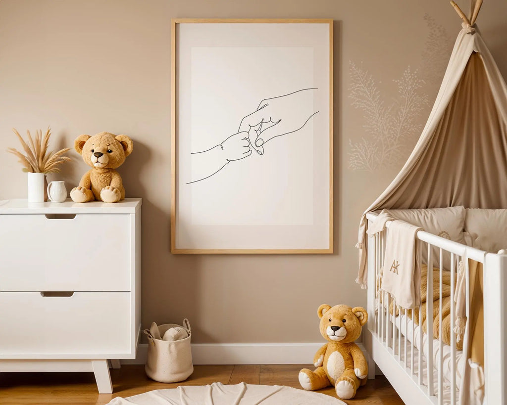 Playroom Ideas | Minimal Hands Nursery Print | Parent Baby Line Art wall art print, modern home decor, unframed artwork by Nomad & Nest